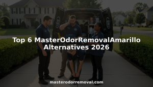 Odor removal team preparing outside house