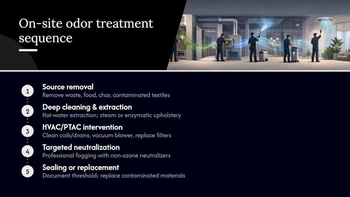 Commercial odor treatment process steps diagram
