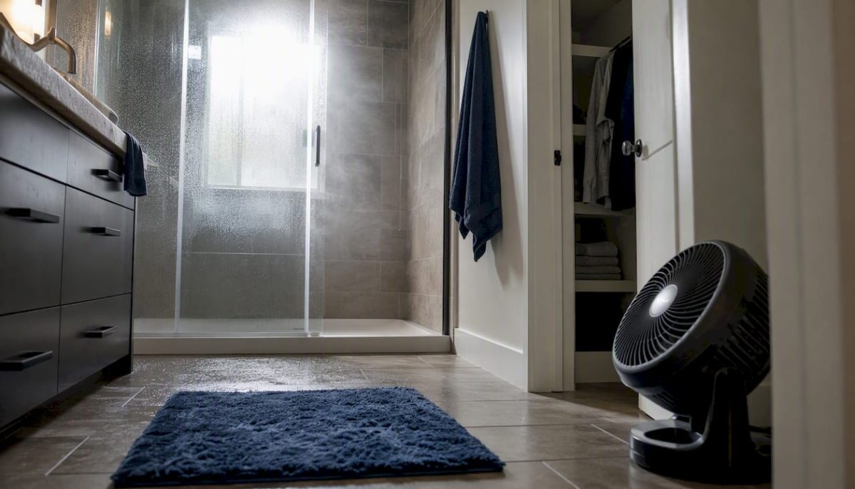 Ventilation and fan aiding drying in bathroom
