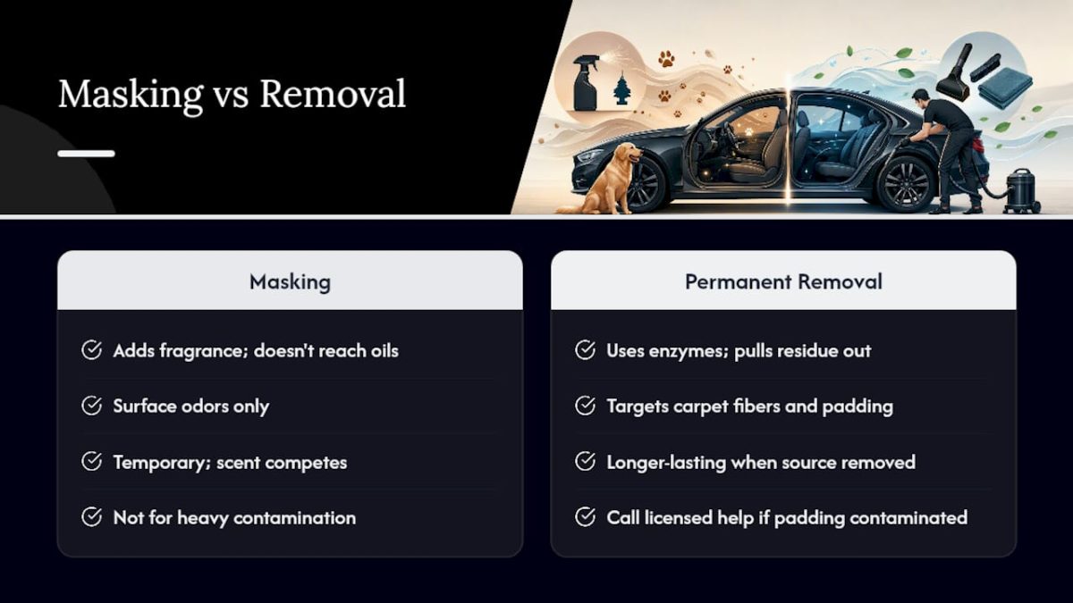 Comparison of odor masking and permanent removal