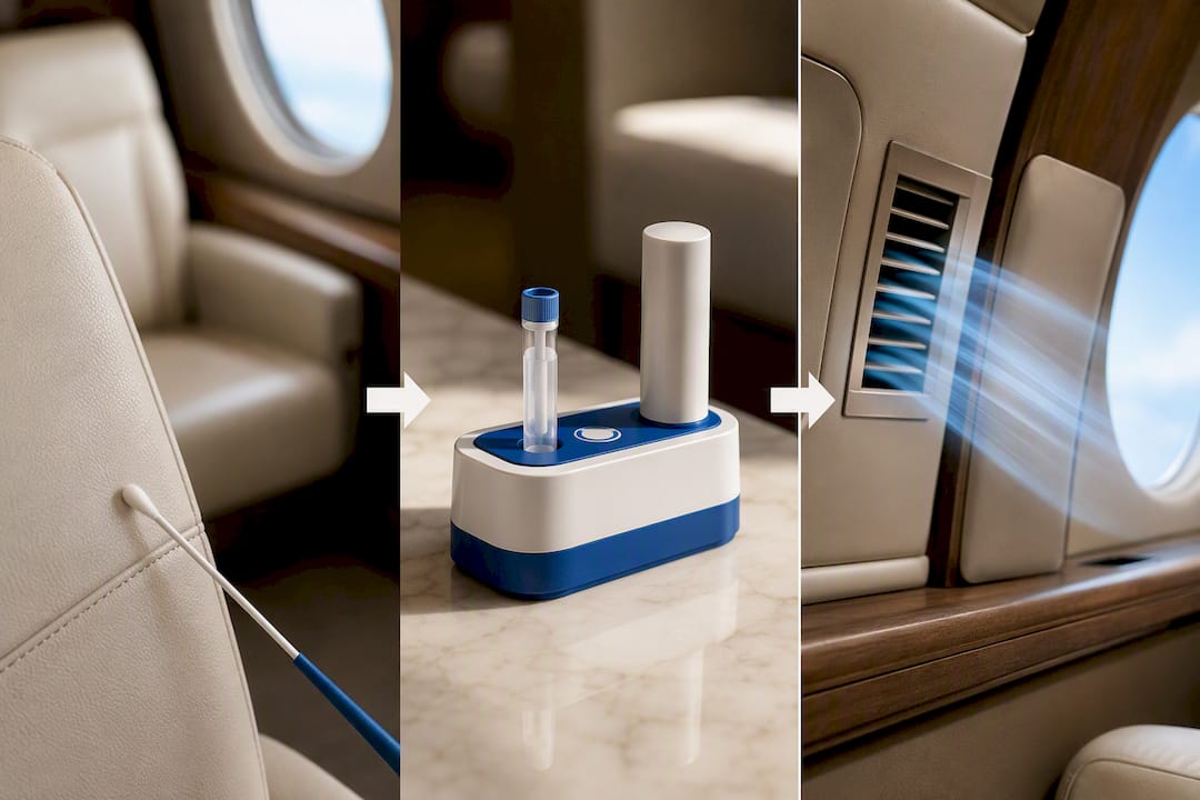 Illustration of cabin odor verification stages